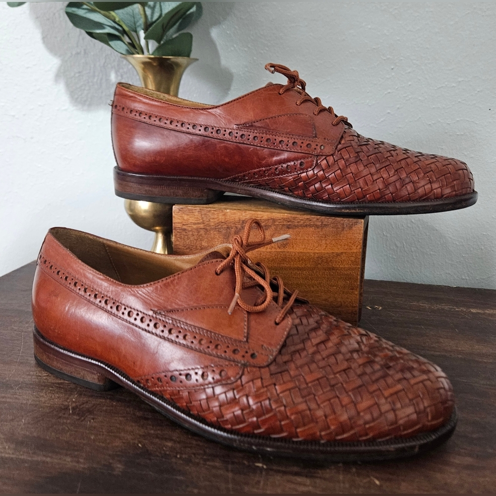 VTG Cable & Co 100% Italian Leather Basket Weave Patter Oxford Shoes Size 7.5